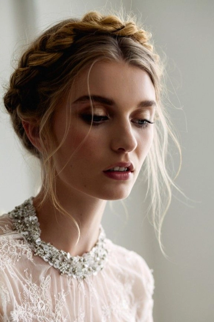 Casual braided crown idea showcasing a relaxed wedding look Elegant casual braided crown hairstyle perfect for casual weddings