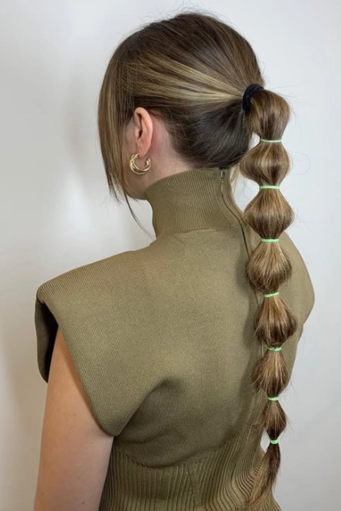Casual bubble braid ponytail hairstyle for long hair with effortless style