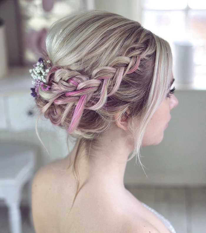 Elegant casual braided crown idea for informal wedding celebrations Casual braided crown hairstyle perfect for relaxed wedding settings
