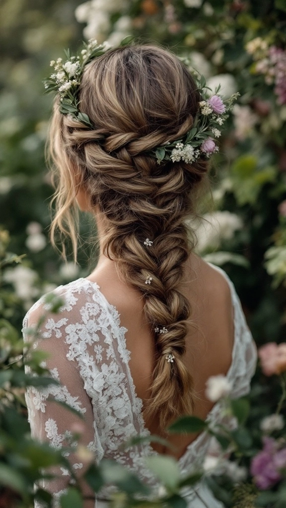 Casual braided crown ideas for casual weddings style 10 Woman with a casual braided crown hairstyle perfect for relaxed weddings