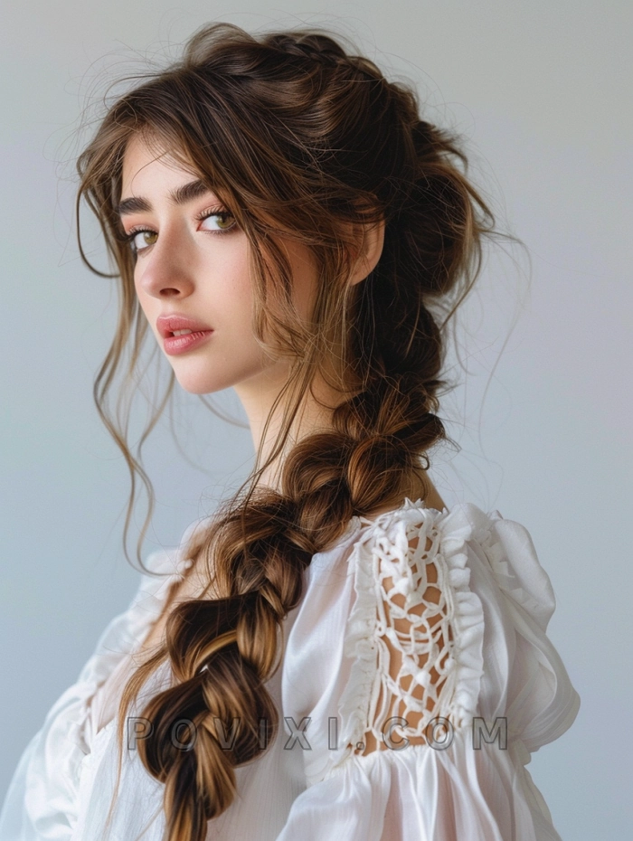 Casual simple braided hairstyle perfect for college students with loose strands