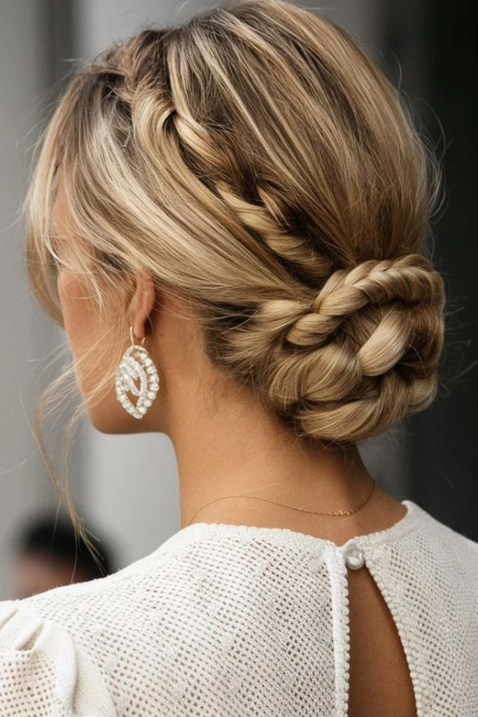 casual braided low bun for effortless office to evening image