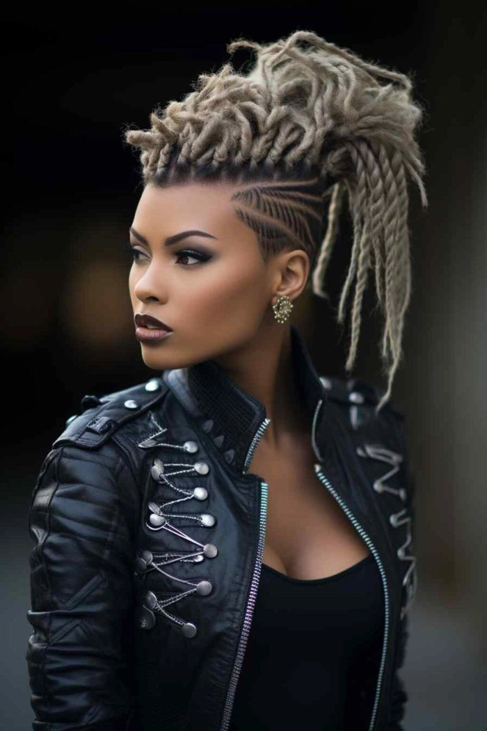 Edgy everyday street style with braided mohawk hairstyle Casual braided mohawk hairstyle for edgy streetwear everyday look