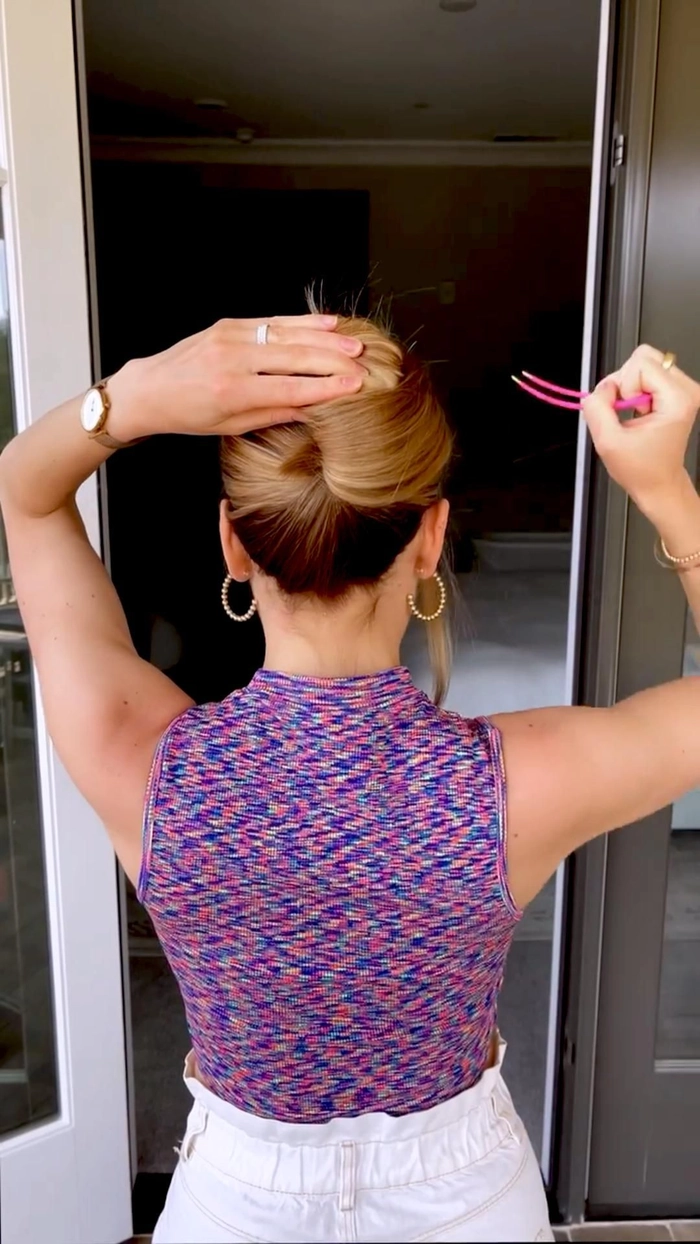 Casual French twist hairstyle on short hair showing an elegant and simple updo