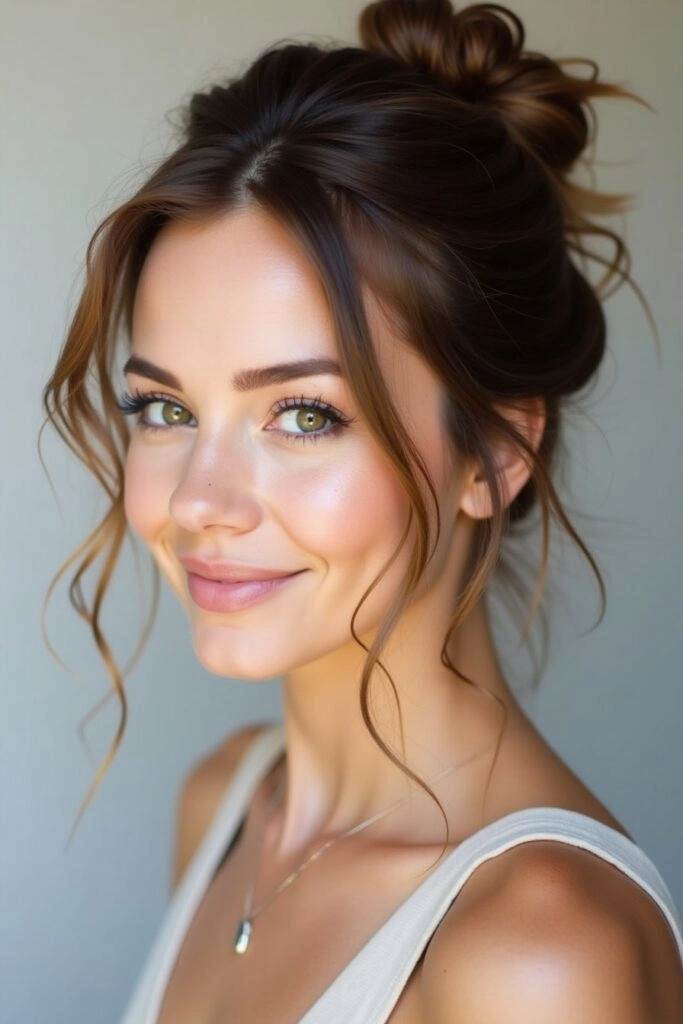 Relaxed Face-Framing Updo for Round Faces
