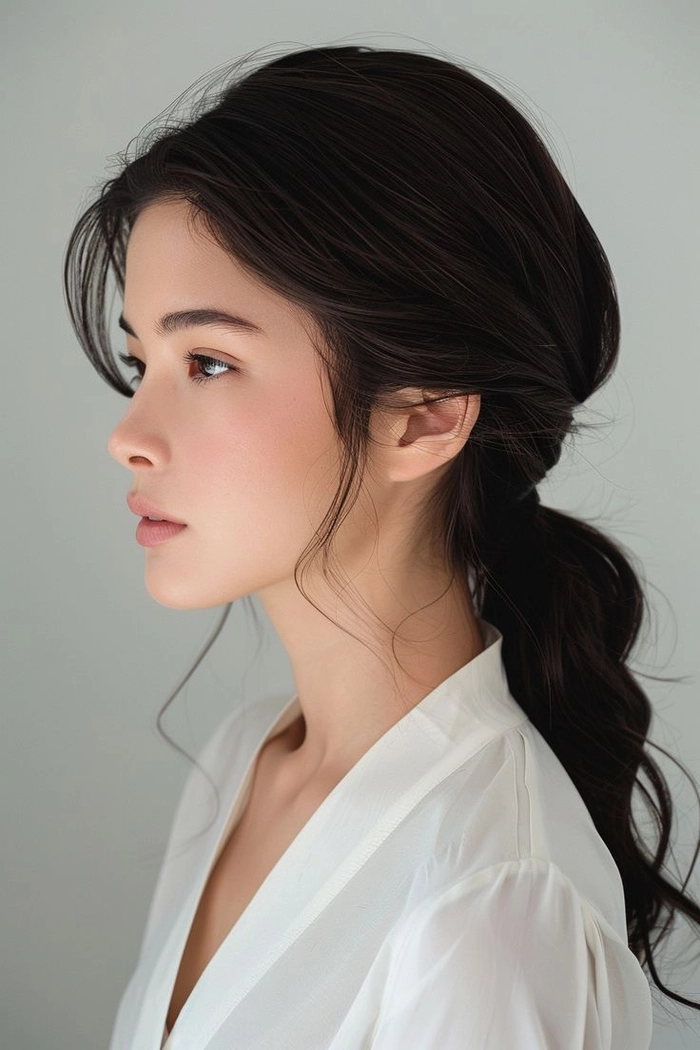 A relaxed weekend look featuring a casual side ponytail with soft, effortless waves