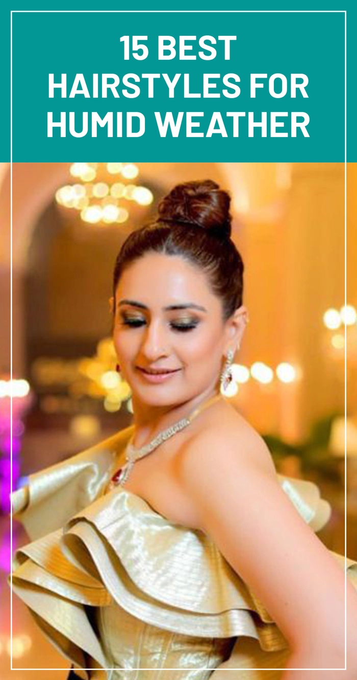 Casual relaxed top knot hairstyle perfect for humid weather
