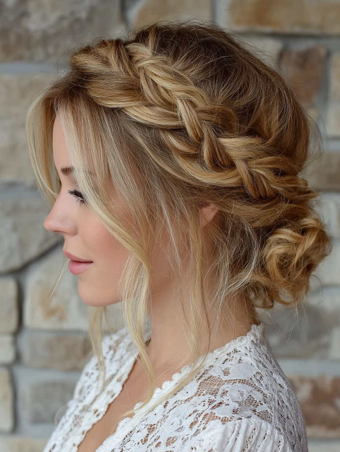 casual twisted crown for keeping hair off neck in summer image