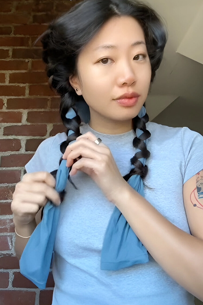 casual twisted crown for keeping hair off neck in summer image