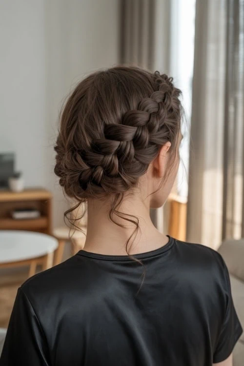 casual twisted crown for keeping hair off neck in summer image