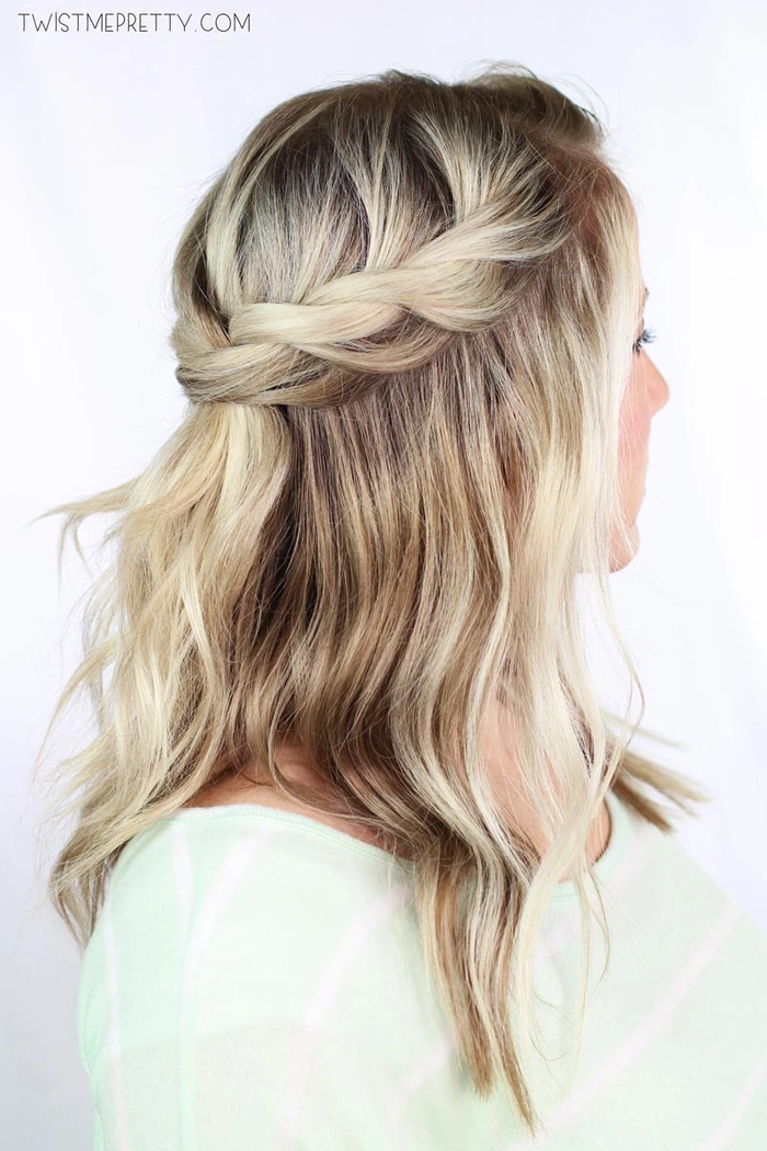 casual twisted crown for keeping hair off neck in summer image
