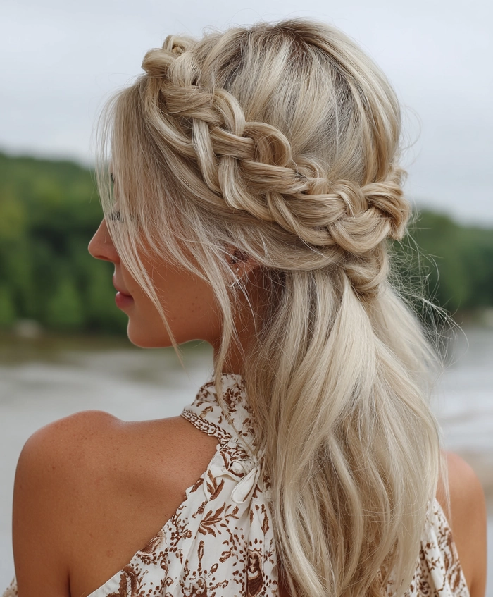 casual twisted crown for keeping hair off neck in summer image