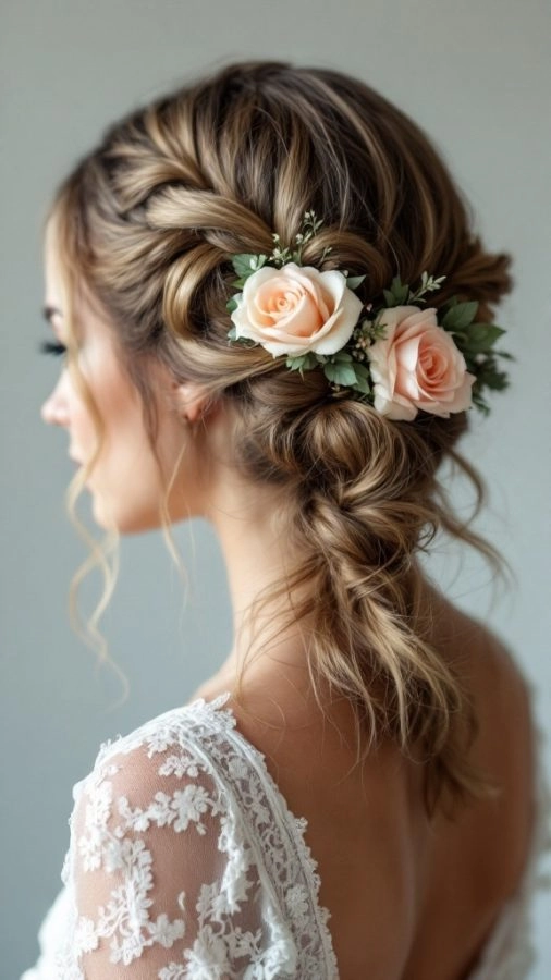 Casual twisted half up hairstyle for thin hair with loose waves