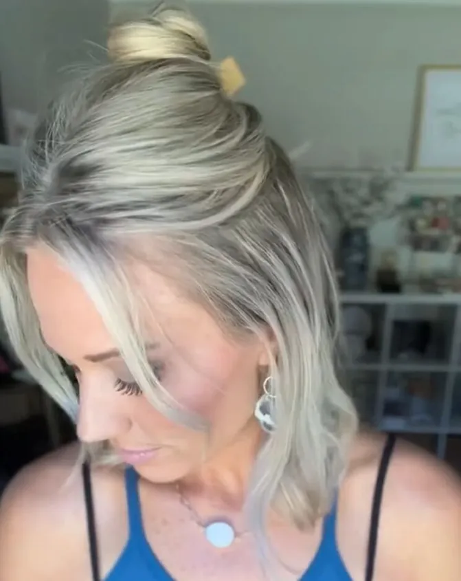 Casual twisted half up hairstyle for thin hair, showcasing a light and airy look