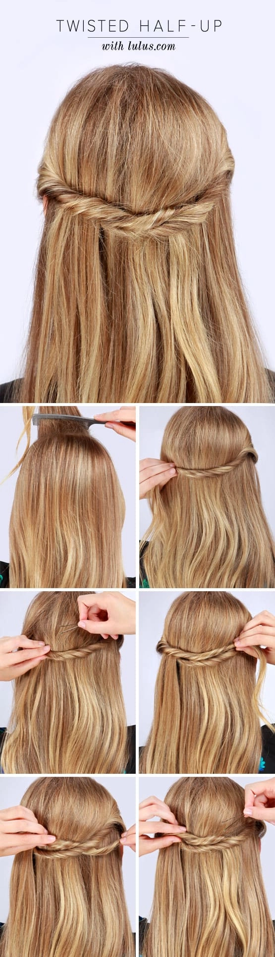 Casual twisted half up hairstyle on thin hair with soft waves