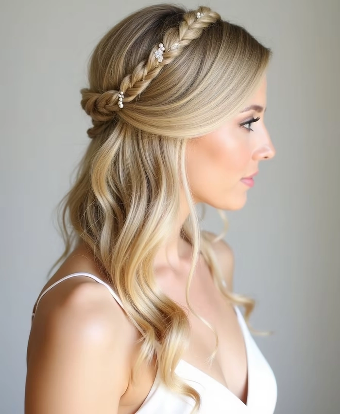 Casual twisted half up hairstyle on thin hair with soft waves