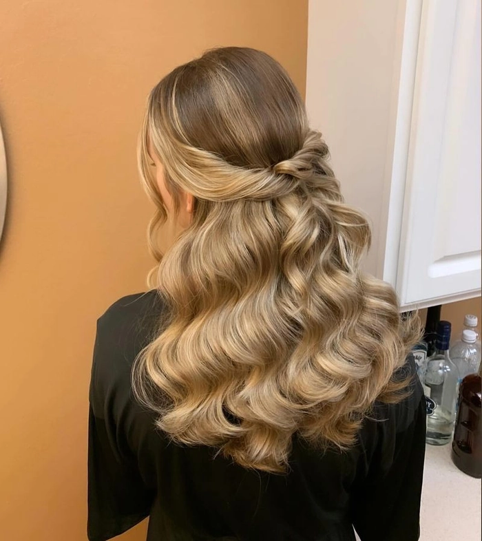 Casual twisted half up hairstyle on thin hair with soft waves