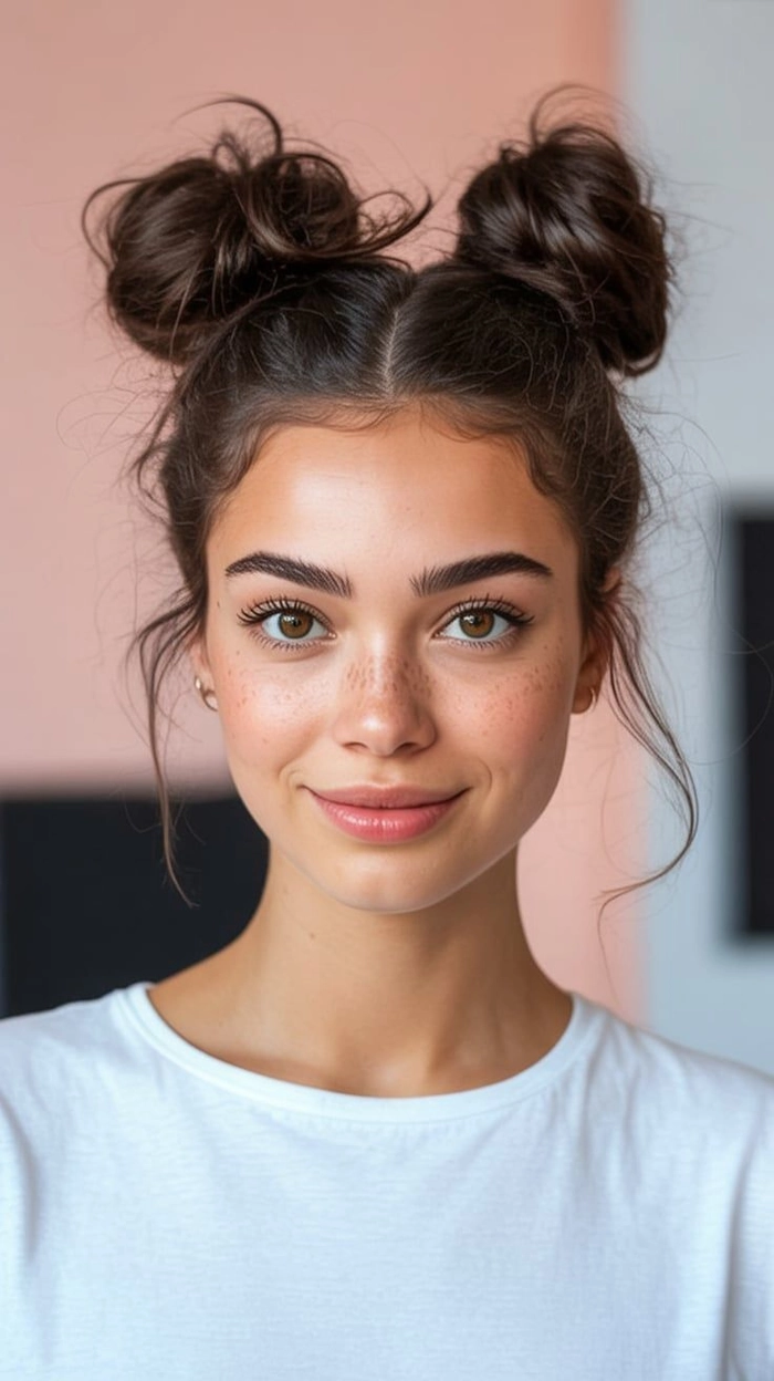 Casual twisted pigtail buns with a playful touch for weekend hairstyling inspiration