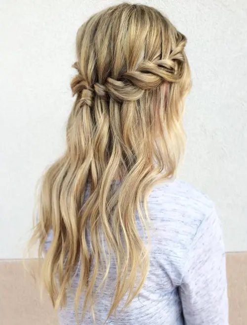 Effortless casual waterfall braid style for romantic evenings Casual waterfall braid hairstyle perfect for date night looks