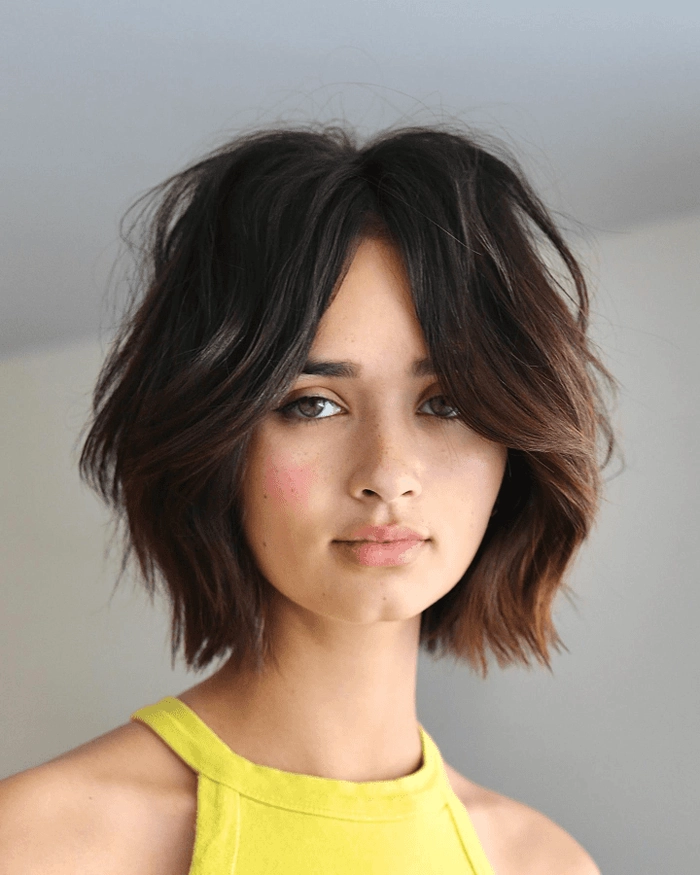 Effortless bedhead style on short layered hair with natural texture