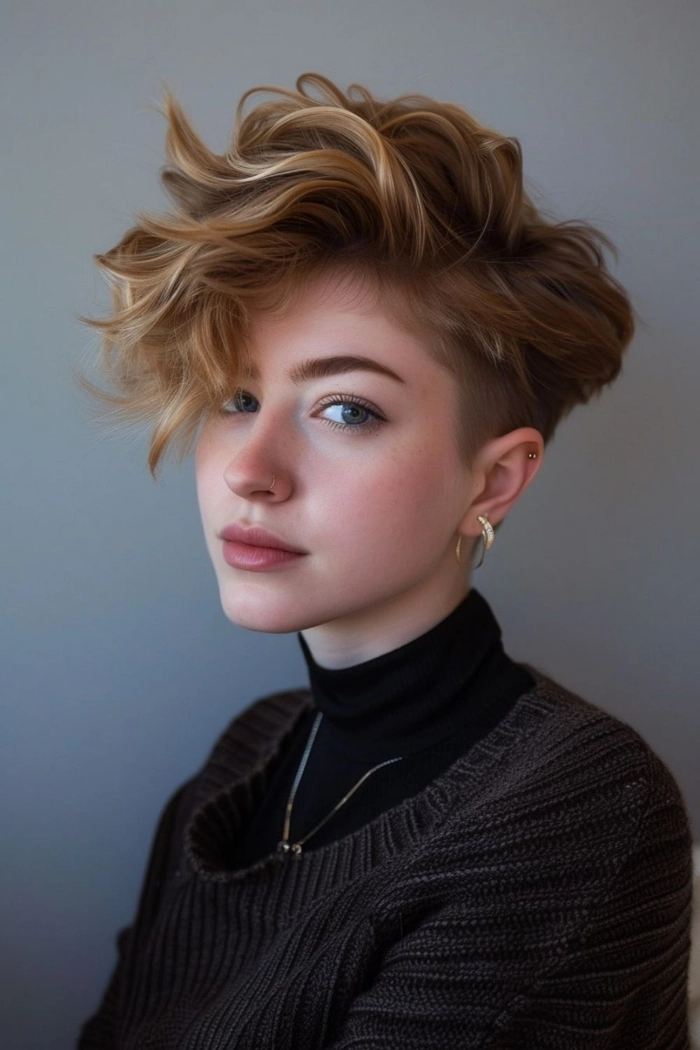 Effortless bedhead look on short layered hair styled casually