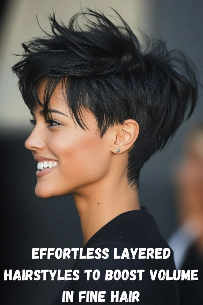 Effortless bedhead look on short layered hair styled casually