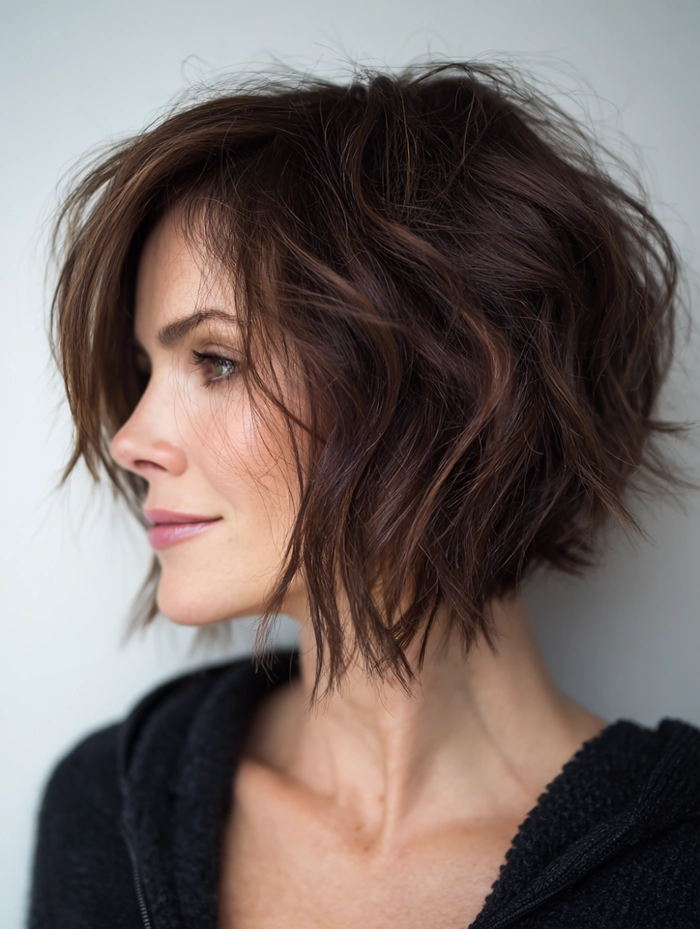 Choppy bob hairstyle idea for an edgy yet casual rock chic look Effortless choppy bob with tousled texture for a casual rock chic hairstyle