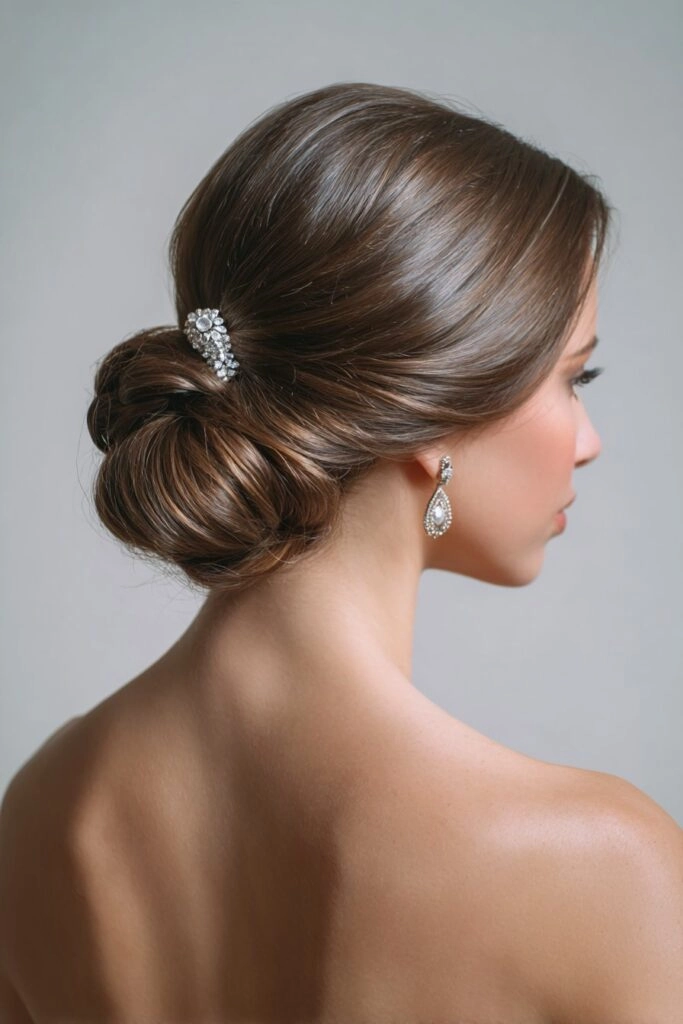 Effortless low chignon hairstyle perfect for casual evening dinners