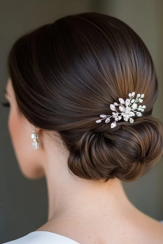 Effortless low chignon hairstyle perfect for casual evening dinners