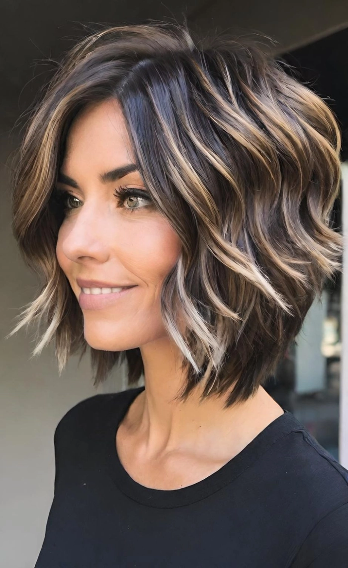 Casual shag haircut featuring effortlessly textured piecey layers for easy styling Effortless piecey layers styled on a casual shag haircut for a relaxed look