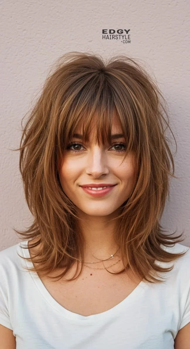Casual weekend styling of a chic shag haircut Effortless shag haircut styled for a relaxed casual weekend look