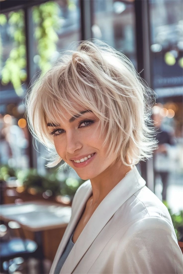 Casual weekend hairstyle featuring an easy, textured shag cut Effortless shag haircut styled casually for a relaxed weekend look