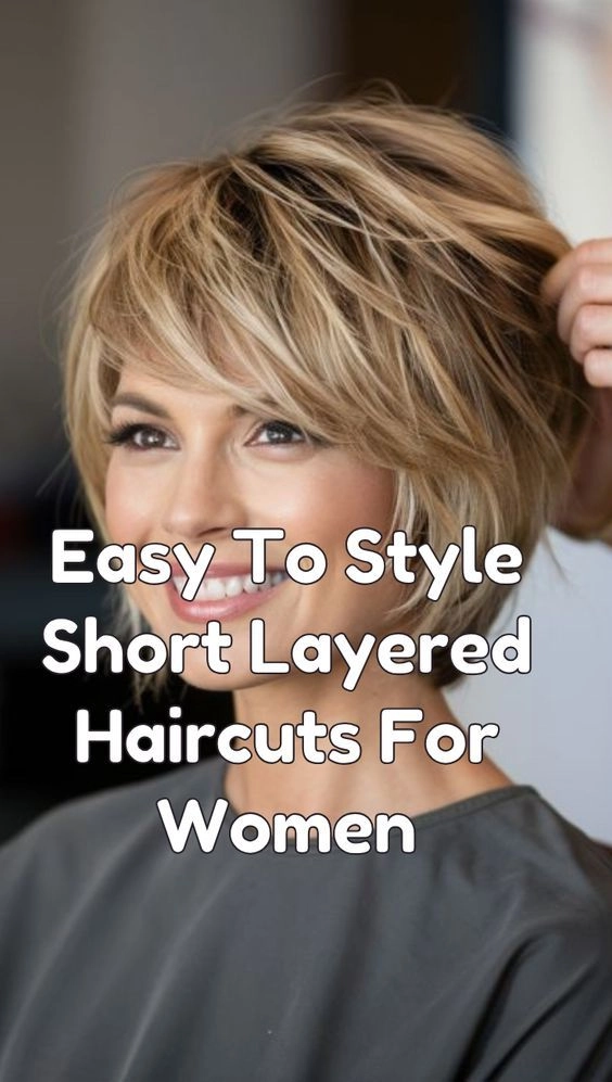 Effortless bedhead look showcasing short layered hair styled casually