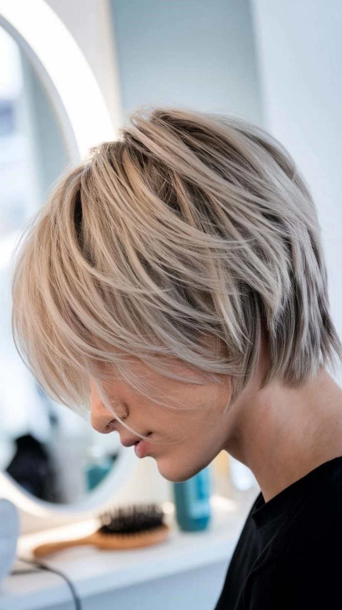 Effortless bedhead style on short layered hair with natural texture