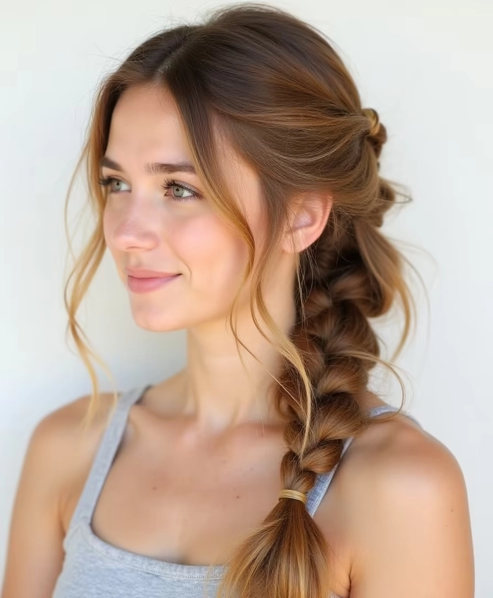 Casual Hairstyles Gallery image 9 showcasing a relaxed side braid idea for brunch Effortless side braid hairstyle perfect for a casual weekend brunch look