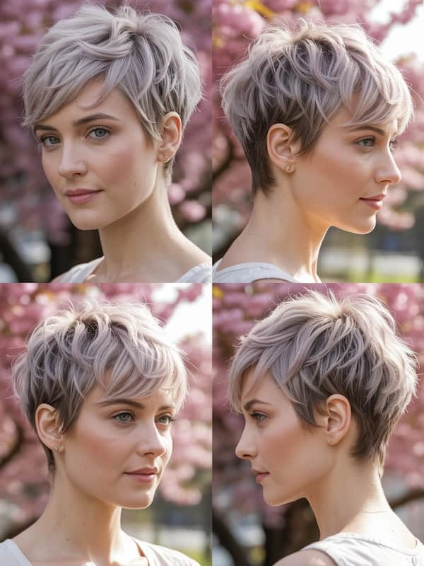 Effortless textured pixie look showcasing a trendy casual hairstyle style 11 Woman with effortless textured pixie haircut for an edgy casual style