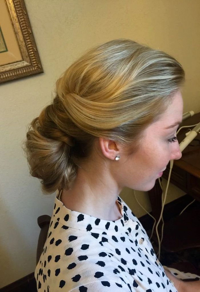 Elegant simple twisted updo suitable for casual Friday office wear