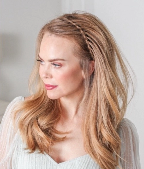 Casual hairstyle featuring a waterfall braid ideal for evening outings Elegant casual waterfall braid style perfect for romantic date nights