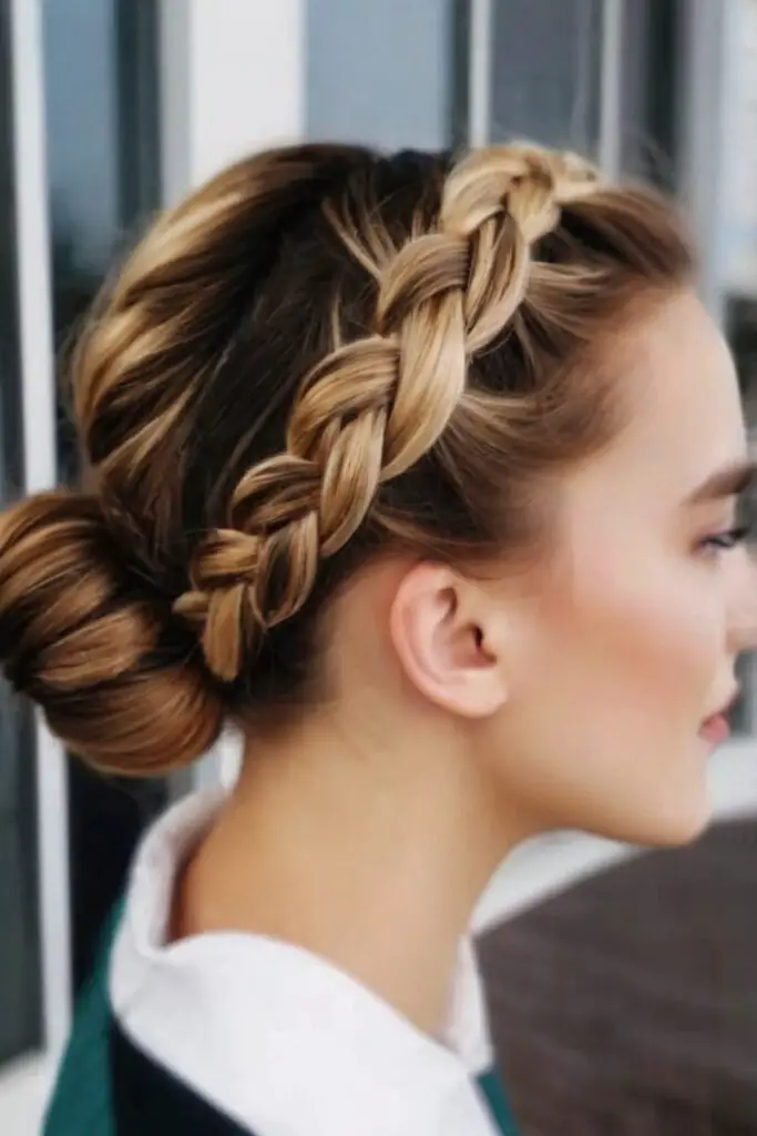Everyday braid and bun combo for thick heavy hair, casual updo