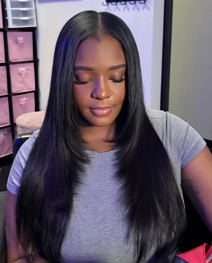 everyday middle part styling for long straight hair image