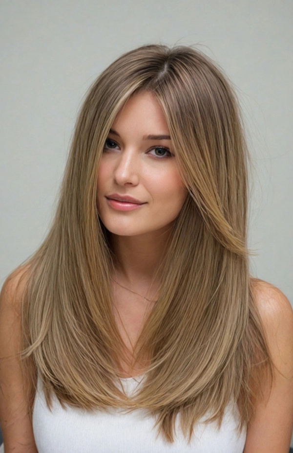 everyday middle part styling for long straight hair image