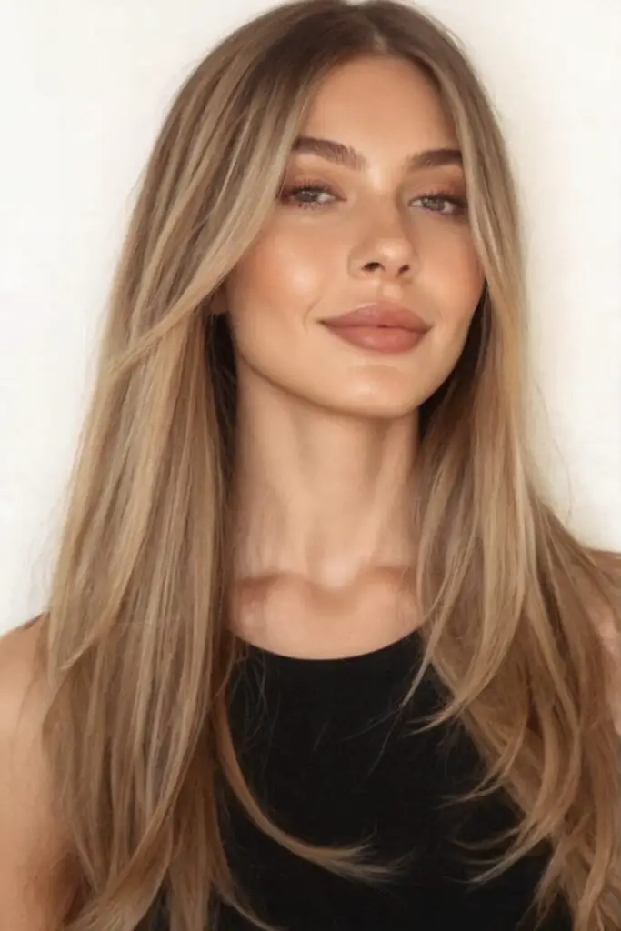 everyday middle part styling for long straight hair image