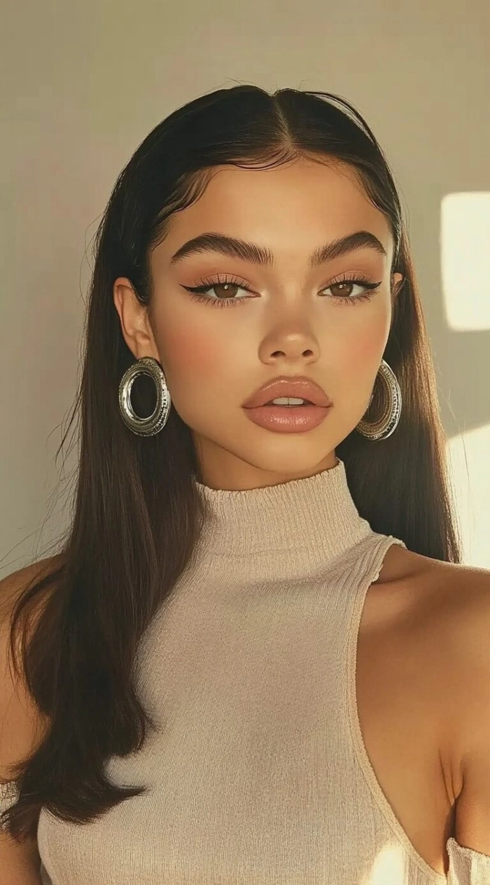 everyday middle part styling for long straight hair image