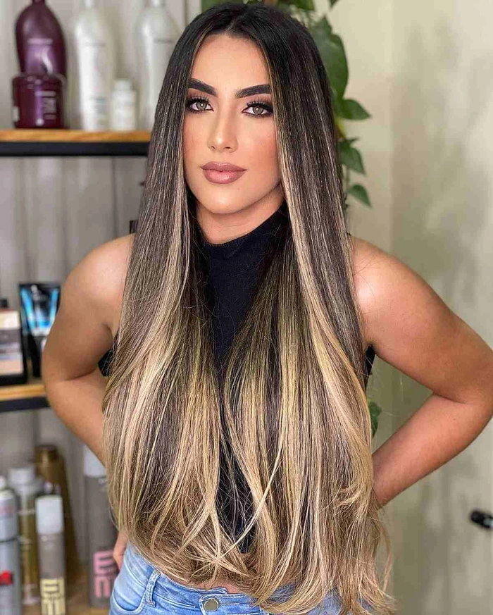 everyday middle part styling for long straight hair image
