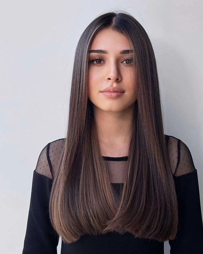 everyday middle part styling for long straight hair image