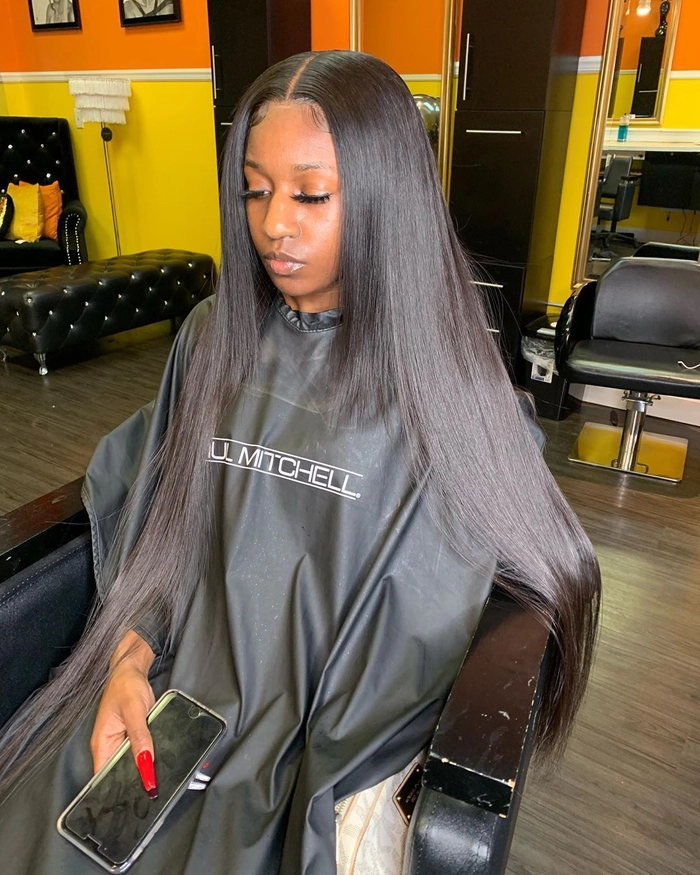 everyday middle part styling for long straight hair image