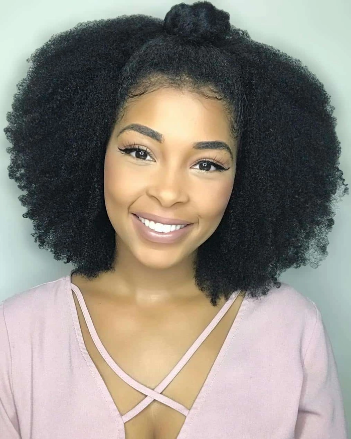 Casual afro hairstyle suitable for natural hair and effortless style Everyday natural afro styling showcasing a casual look for daily wear