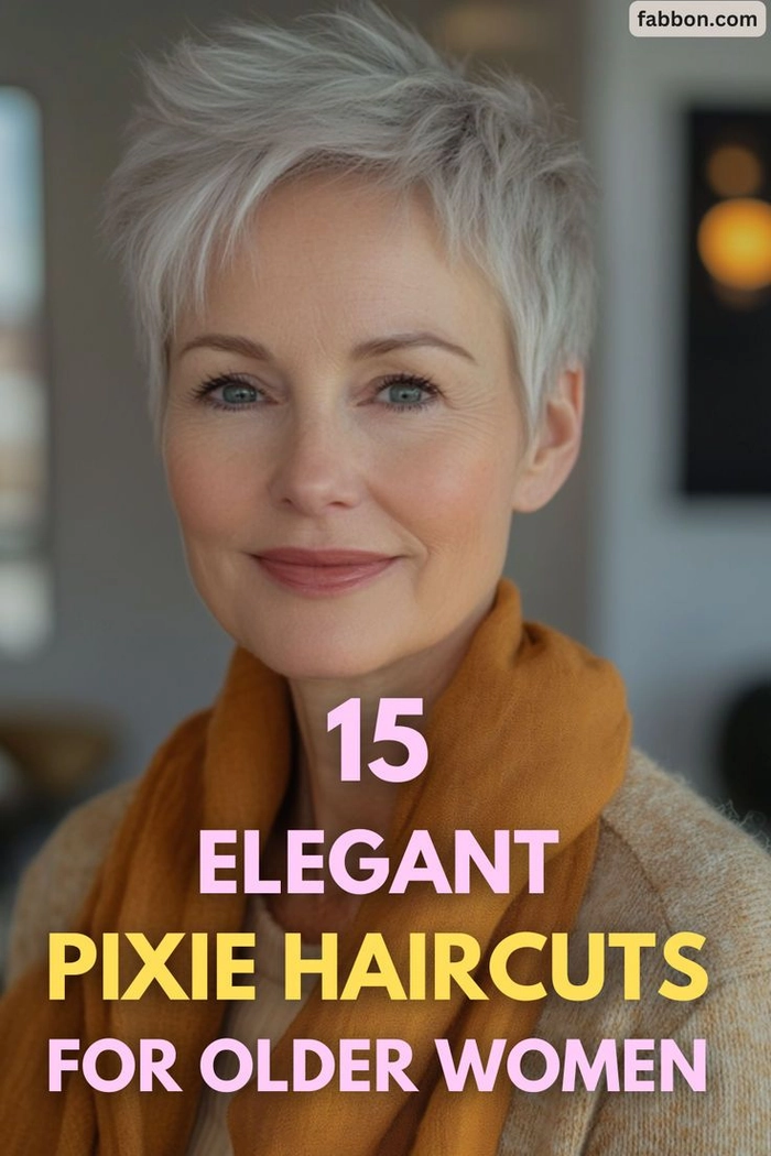 Casual everyday pixie cut hairstyle inspiration for mature women image 2 Gray-haired woman with an everyday pixie cut styled casually for older women