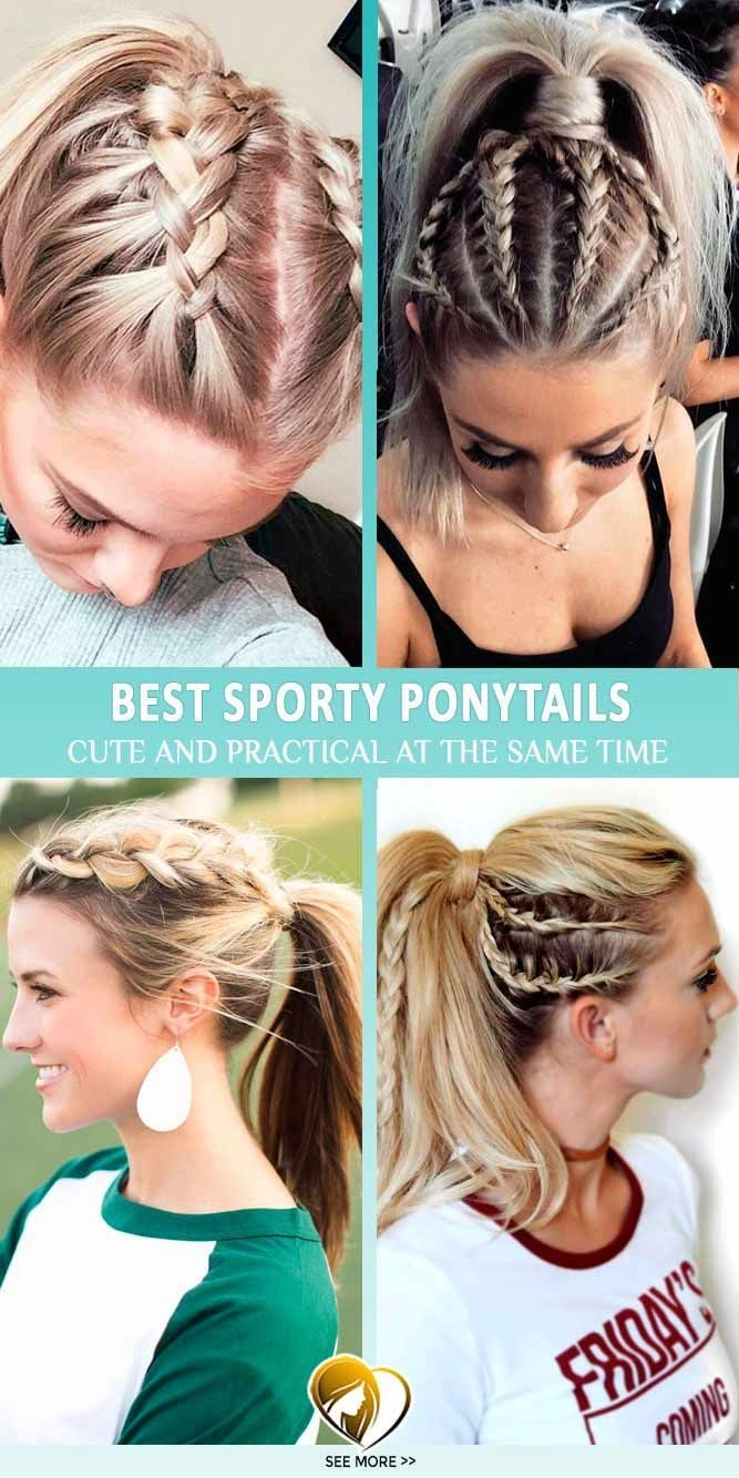 Casual Ponytail Workout Variations Athlete with messy high ponytail and sweatband lifting weights in gym