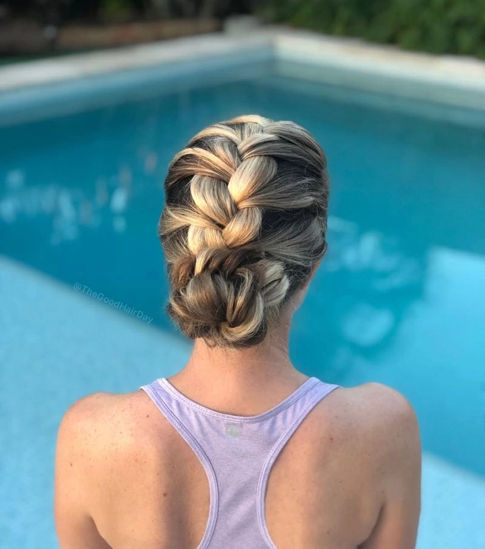 Everyday braid and bun hairstyle for thick heavy hair, casual and practical